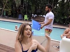 Diminutive Tits Neighbor Molly Little Gives A Footjob And Rails His Dick